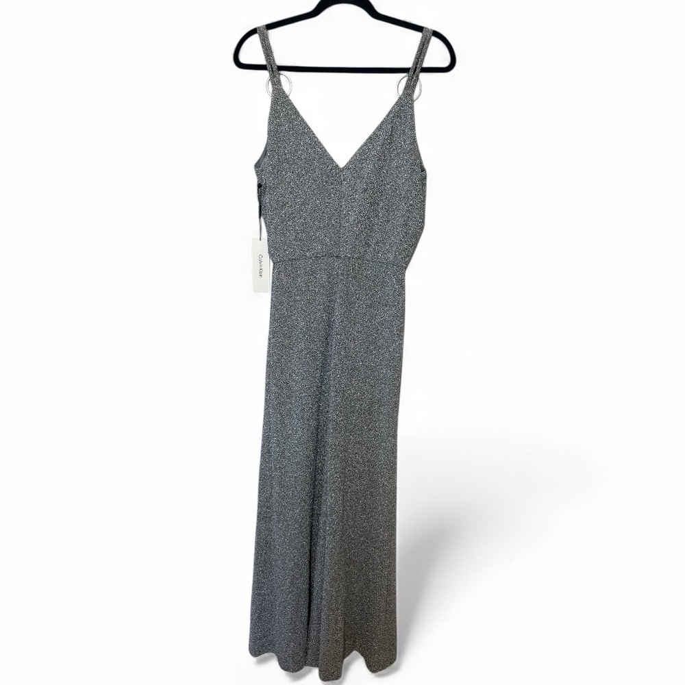 Calvin Klein Silver Shimmer Maxi Evening Dress - Picture 5 of 11